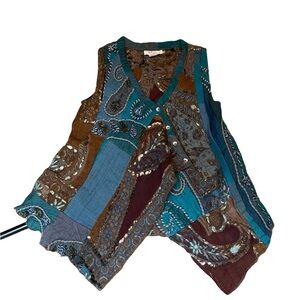 ANU By Natural Women Vest Bohemian Tapestry Art Design Wool Size S/colorful NEW